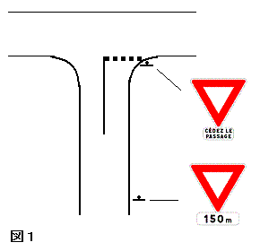 丁字交差での譲れ標識設置例